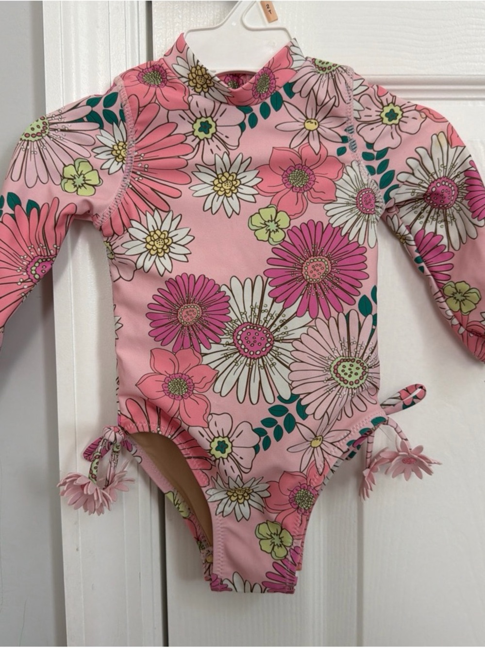 Pink Floral Long-Sleeve Kids One-Piece Bodysuit - Floral Print